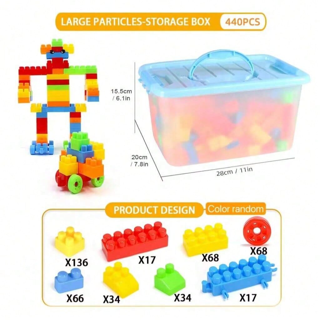 Interlocking Building Blocks Set, 100-440 Pieces of Colorful Medium-Sized DIY Bricks for Creative Construction Play and Birthday Christmas Gifts