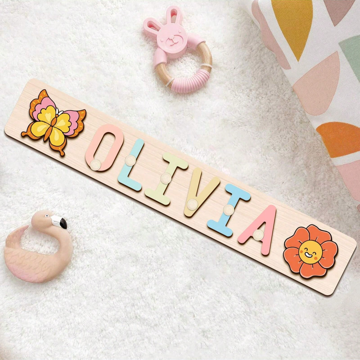 Personalized Name Puzzle Board with 3D Letters, Custom Name Matching Activity in Rainbow and Pastel Styles, Birthday and Easter Gift