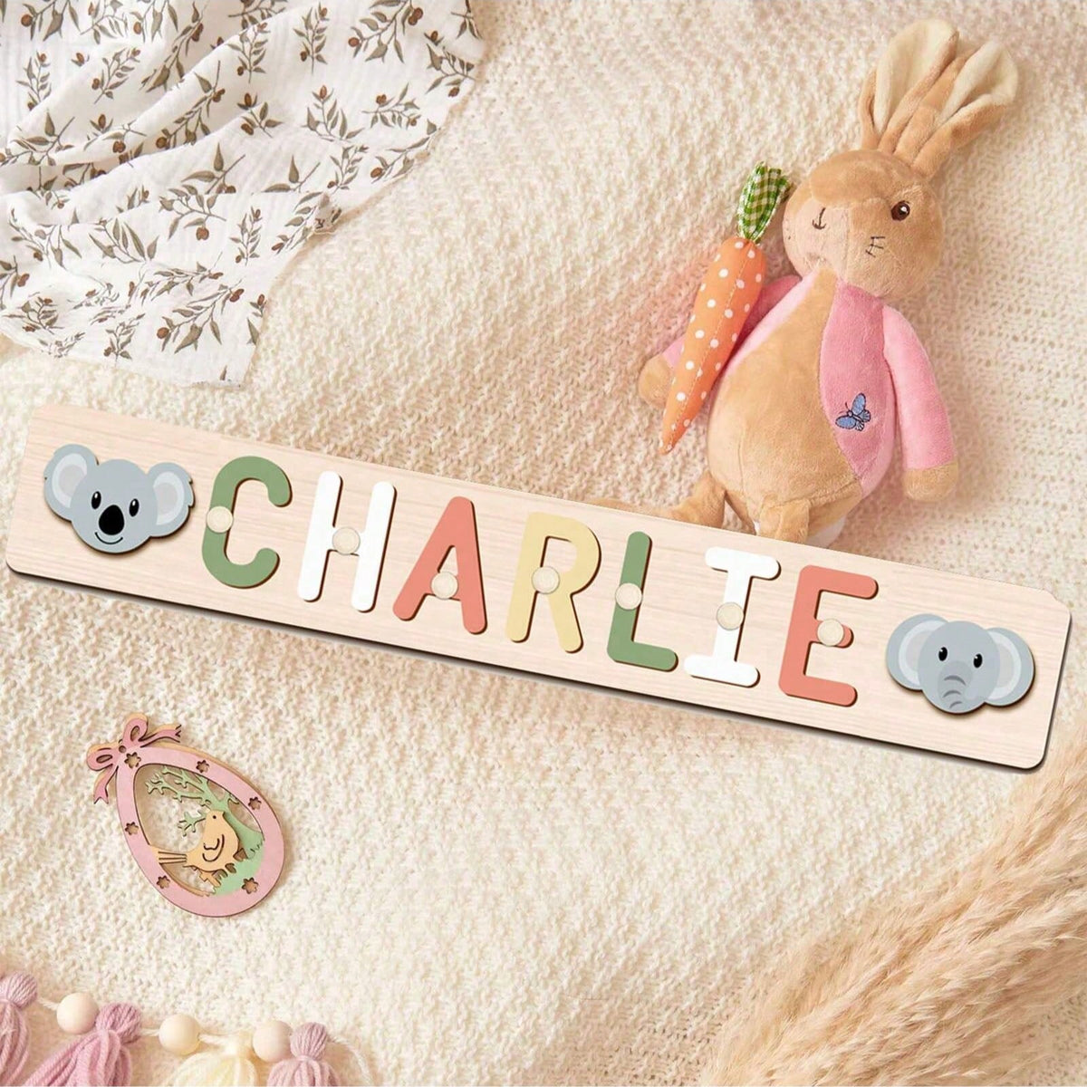 Personalized Name Puzzle Board with 3D Letters, Custom Name Matching Activity in Rainbow and Pastel Styles, Birthday and Easter Gift