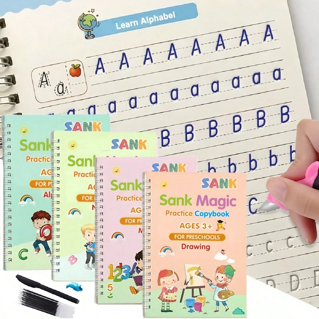 Handwriting Workbook Set for Kids, Reusable Writing and Pen Control Practice with 4-Book Pen Set or 8-Book English and Arabic Options