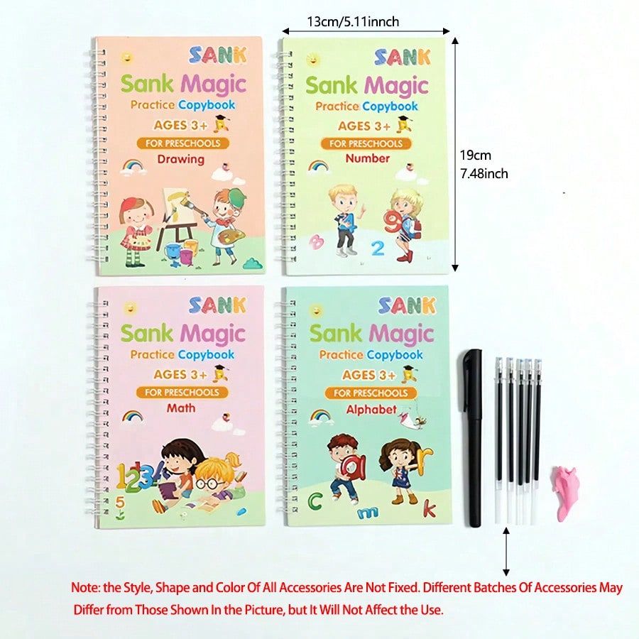 Handwriting Workbook Set for Kids, Reusable Writing and Pen Control Practice with 4-Book Pen Set or 8-Book English and Arabic Options
