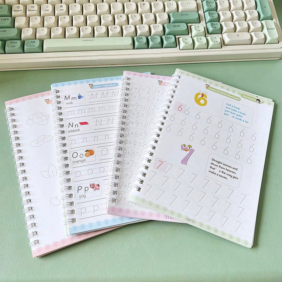 Handwriting Workbook Set for Kids, Reusable Writing and Pen Control Practice with 4-Book Pen Set or 8-Book English and Arabic Options