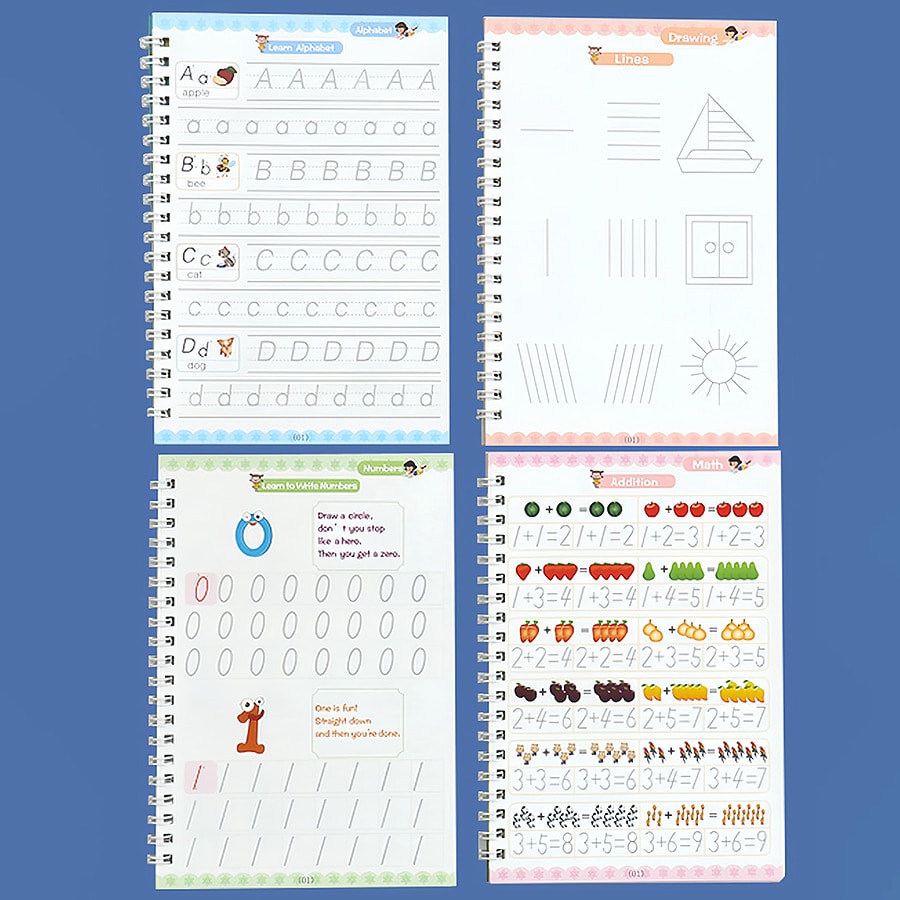 Handwriting Workbook Set for Kids, Reusable Writing and Pen Control Practice with 4-Book Pen Set or 8-Book English and Arabic Options