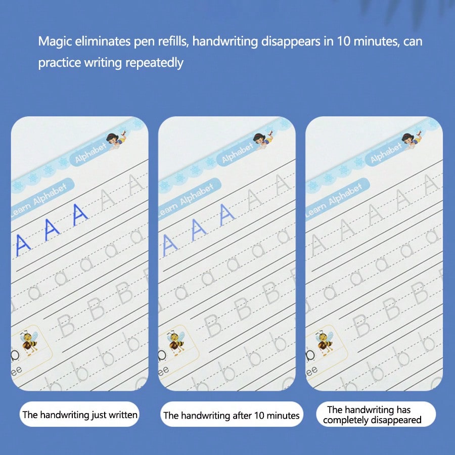 Handwriting Workbook Set for Kids, Reusable Writing and Pen Control Practice with 4-Book Pen Set or 8-Book English and Arabic Options