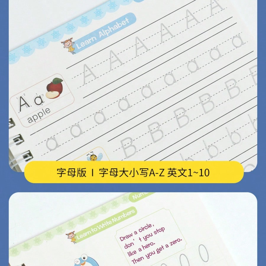 Handwriting Workbook Set for Kids, Reusable Writing and Pen Control Practice with 4-Book Pen Set or 8-Book English and Arabic Options