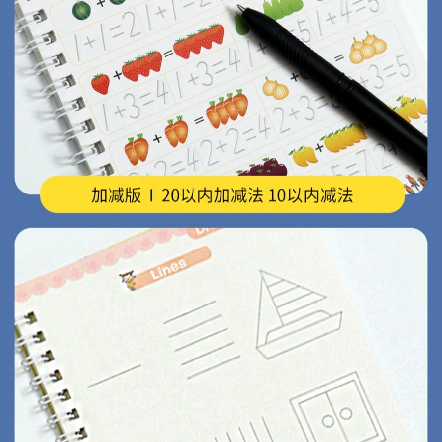 Handwriting Workbook Set for Kids, Reusable Writing and Pen Control Practice with 4-Book Pen Set or 8-Book English and Arabic Options