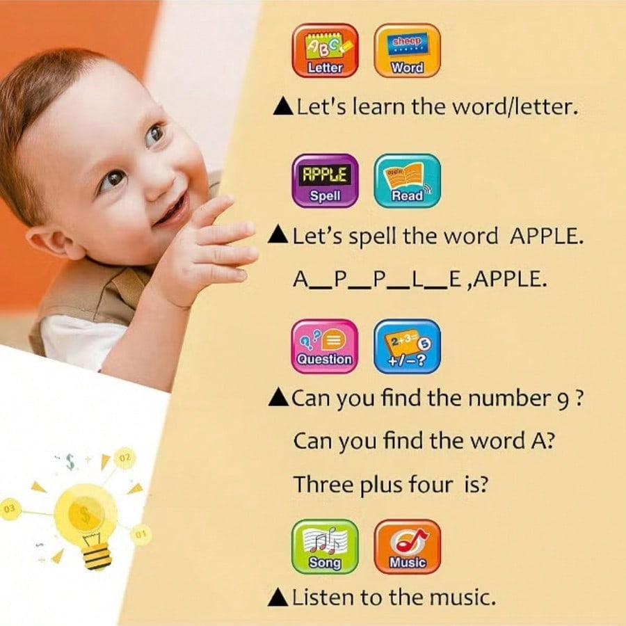 Preschool Learning Pad for Kids Ages 3+, Interactive Electronic Alphabet, Numbers, Words, Music and Math Toy for Home Activities and Educational Gifts