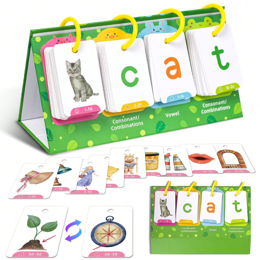 CVC Word Games for Kids with Illustrated English Learning Cards for Phonics, Spelling and Sentence Building, Desktop Homeschool Reading Activities