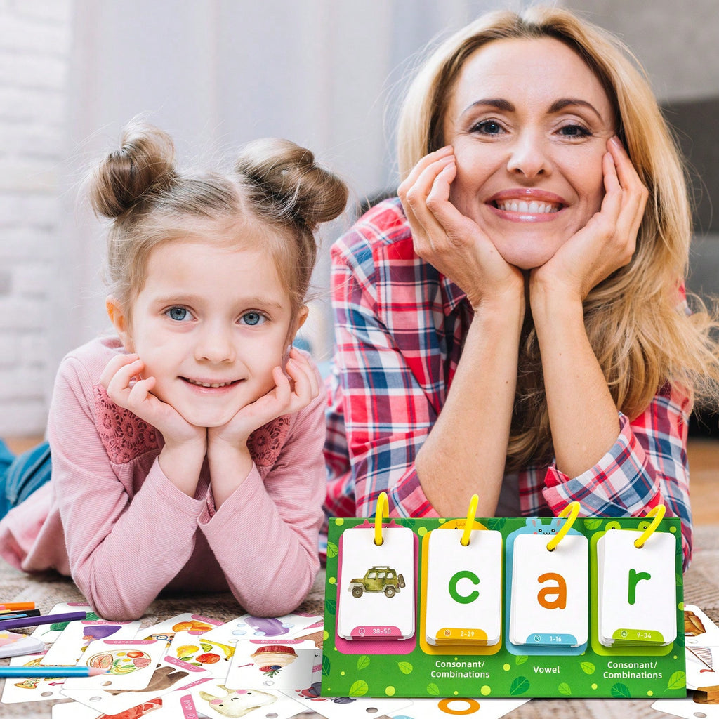 CVC Word Games for Kids with Illustrated English Learning Cards for Phonics, Spelling and Sentence Building, Desktop Homeschool Reading Activities