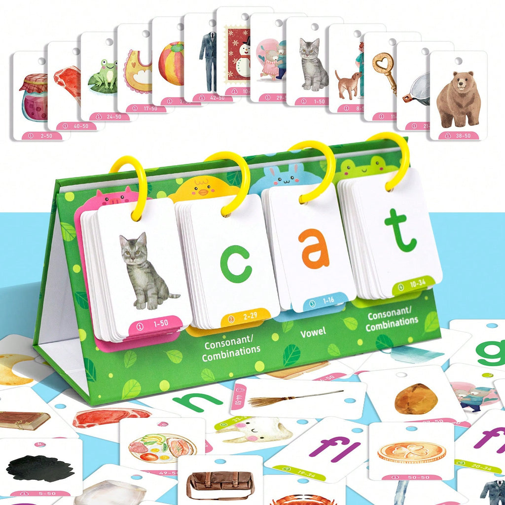 CVC Word Games for Kids with Illustrated English Learning Cards for Phonics, Spelling and Sentence Building, Desktop Homeschool Reading Activities