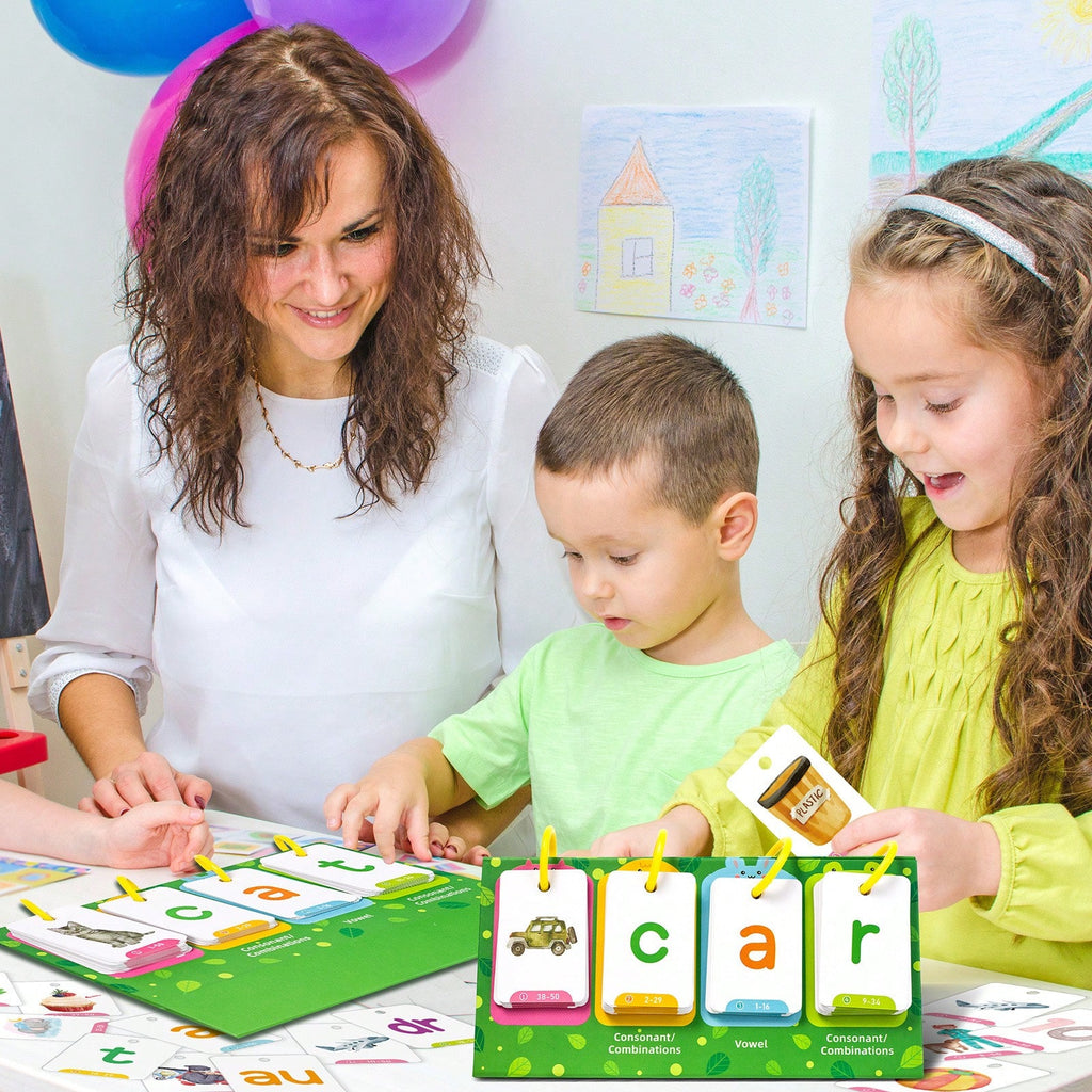 CVC Word Games for Kids with Illustrated English Learning Cards for Phonics, Spelling and Sentence Building, Desktop Homeschool Reading Activities