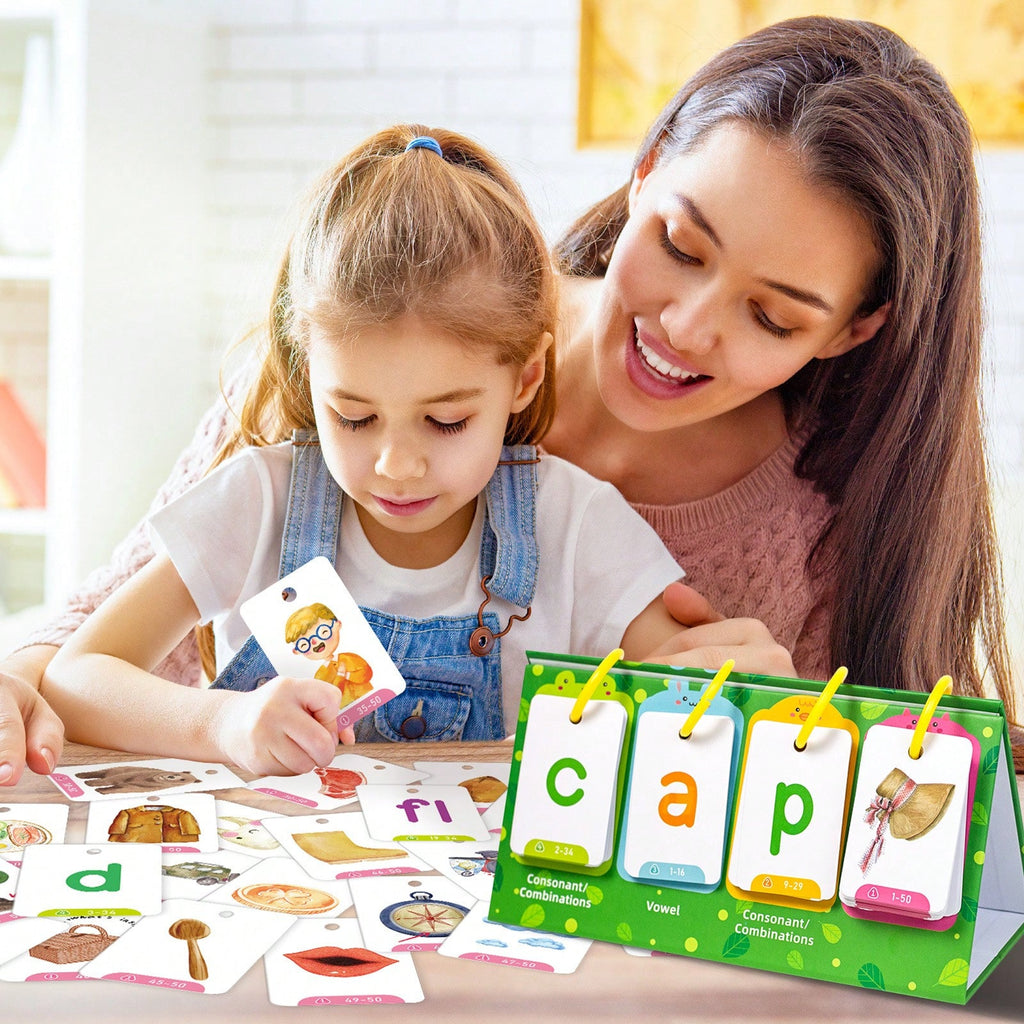 CVC Word Games for Kids with Illustrated English Learning Cards for Phonics, Spelling and Sentence Building, Desktop Homeschool Reading Activities