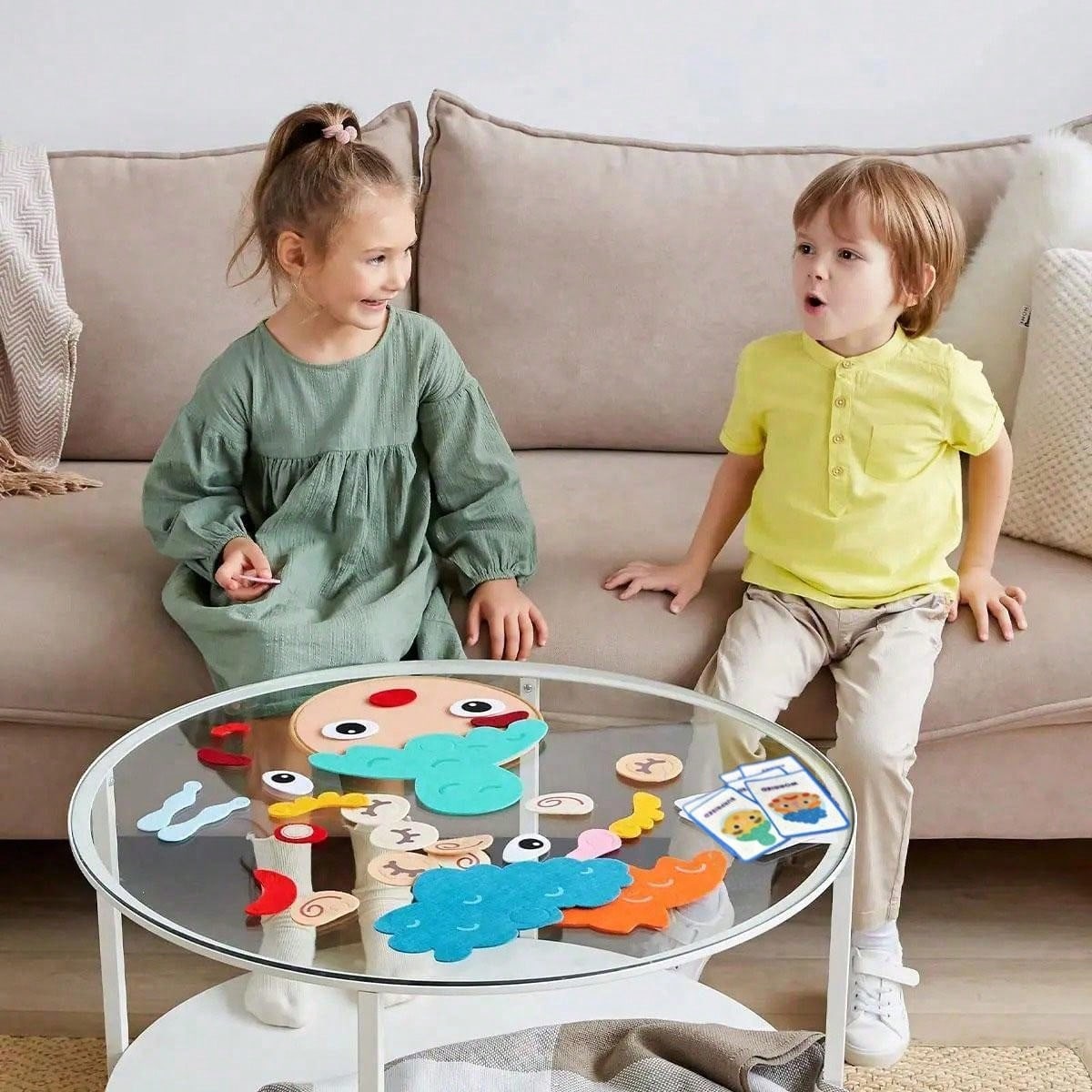 Facial Expression Learning Toy with 9 Emotion Cards, Montessori-Inspired Face Board Game for Preschool Social Emotional Learning and Feelings Activities