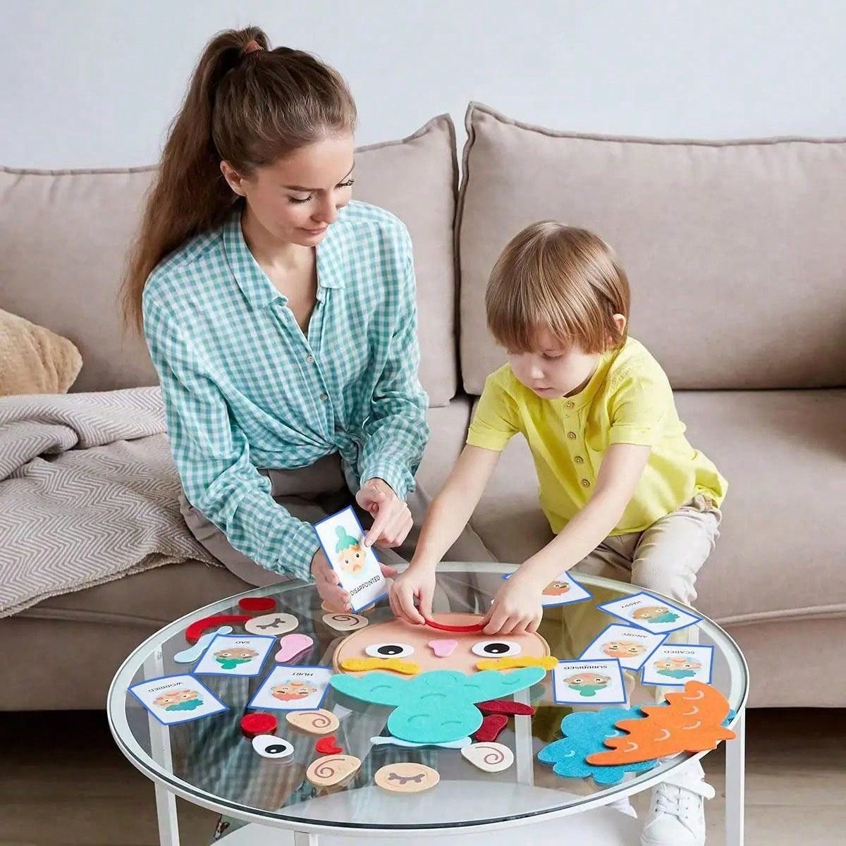 Facial Expression Learning Toy with 9 Emotion Cards, Montessori-Inspired Face Board Game for Preschool Social Emotional Learning and Feelings Activities