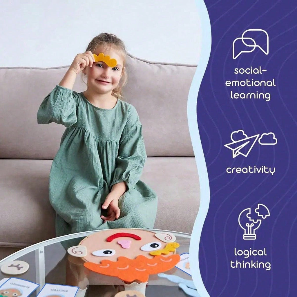 Facial Expression Learning Toy with 9 Emotion Cards, Montessori-Inspired Face Board Game for Preschool Social Emotional Learning and Feelings Activities