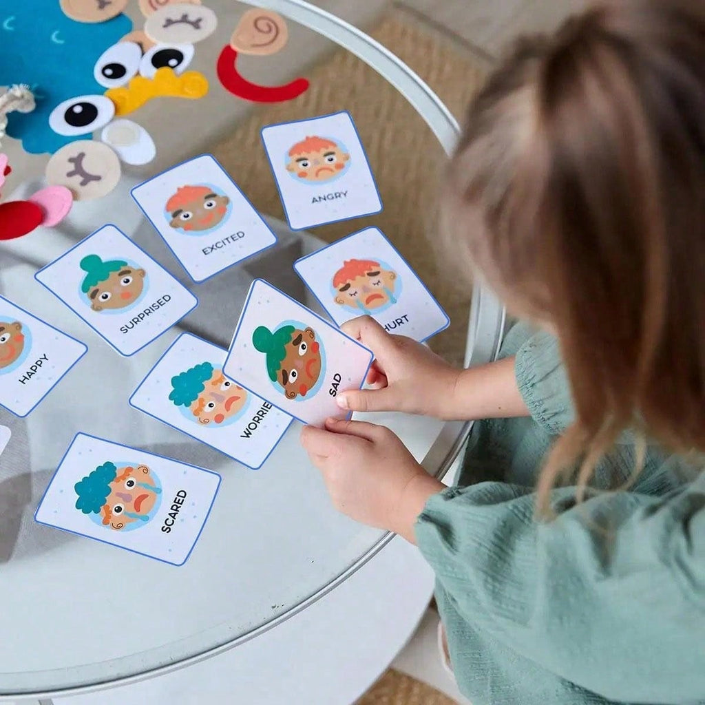 Facial Expression Learning Toy with 9 Emotion Cards, Montessori-Inspired Face Board Game for Preschool Social Emotional Learning and Feelings Activities