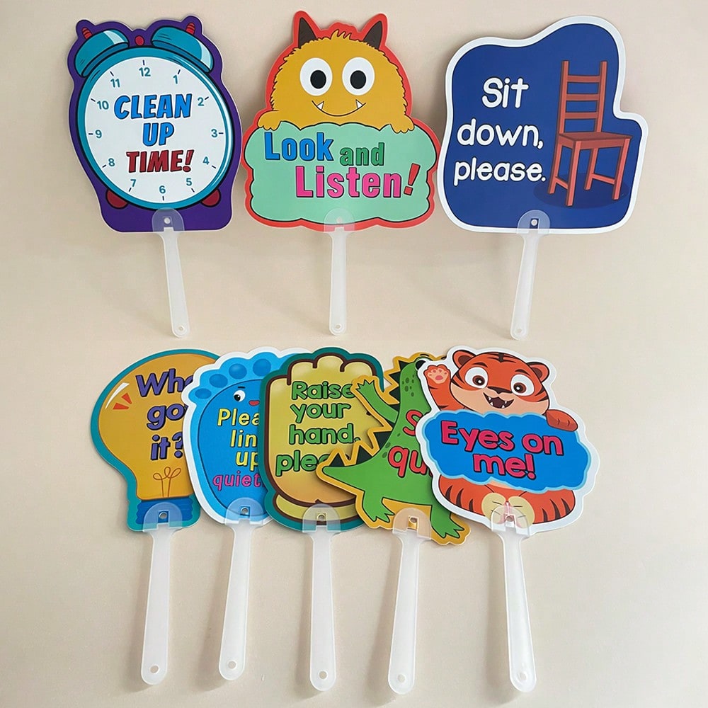 Classroom Management Signs, 8-Piece Plastic Teaching Aid Set for Preschool Rules, Group Activities, Homeschool Learning and Playroom Routines