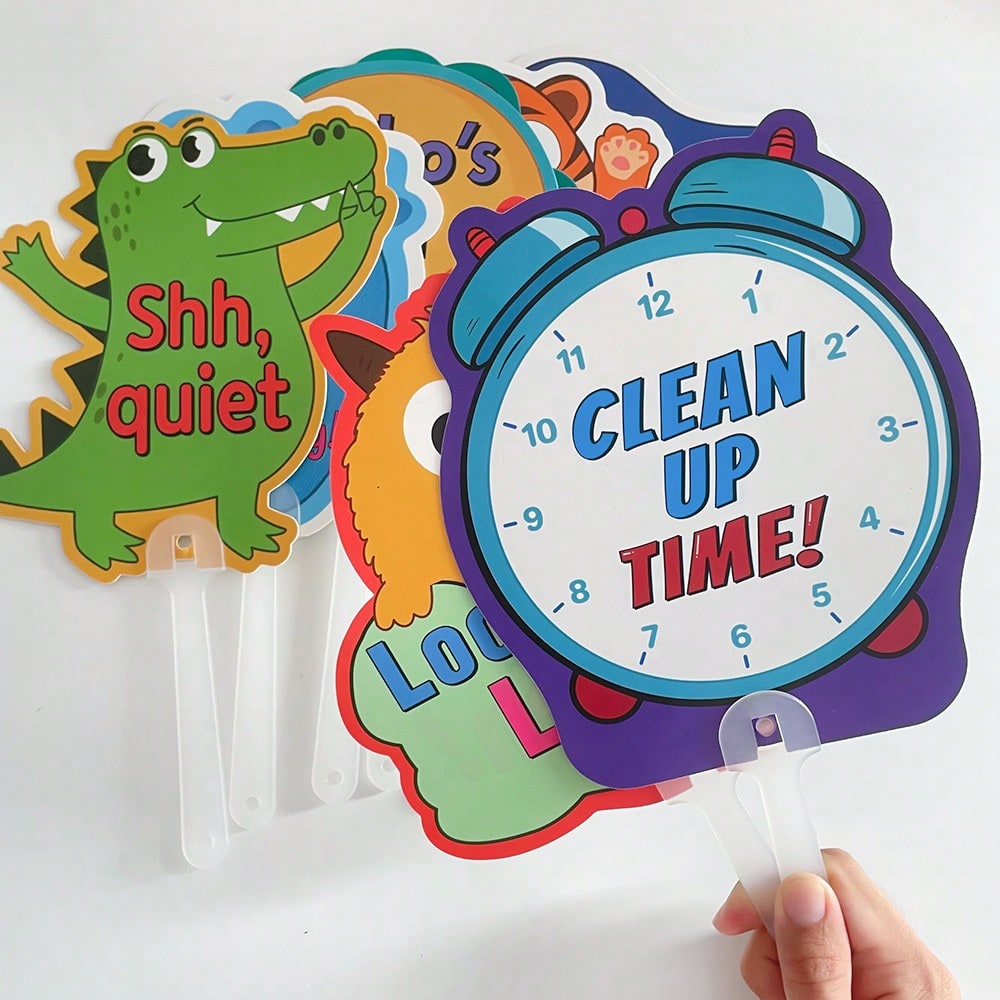 Classroom Management Signs, 8-Piece Plastic Teaching Aid Set for Preschool Rules, Group Activities, Homeschool Learning and Playroom Routines
