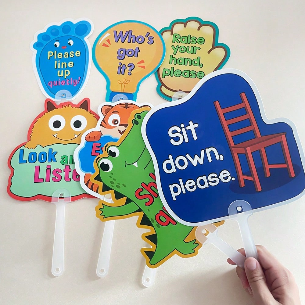 Classroom Management Signs, 8-Piece Plastic Teaching Aid Set for Preschool Rules, Group Activities, Homeschool Learning and Playroom Routines