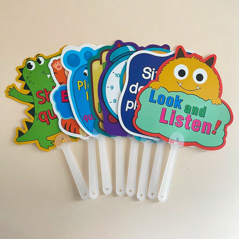 Classroom Management Signs, 8-Piece Plastic Teaching Aid Set for Preschool Rules, Group Activities, Homeschool Learning and Playroom Routines