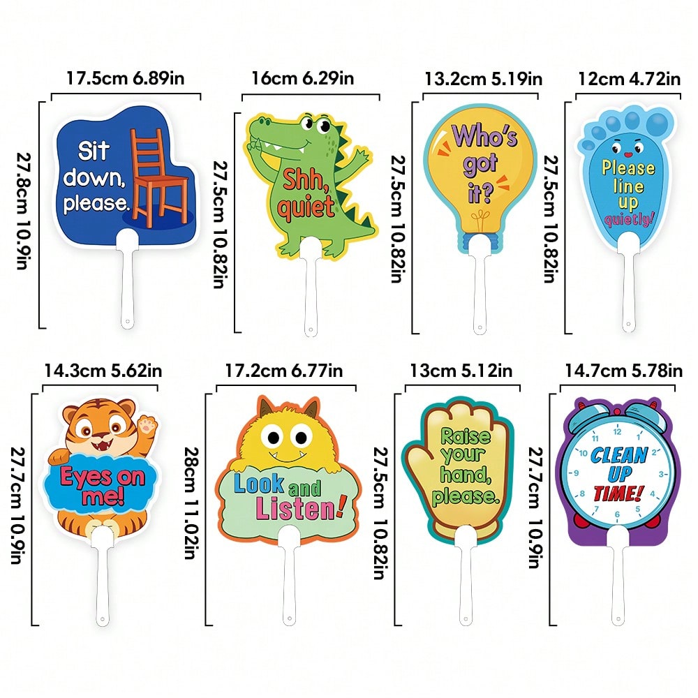 Classroom Management Signs, 8-Piece Plastic Teaching Aid Set for Preschool Rules, Group Activities, Homeschool Learning and Playroom Routines