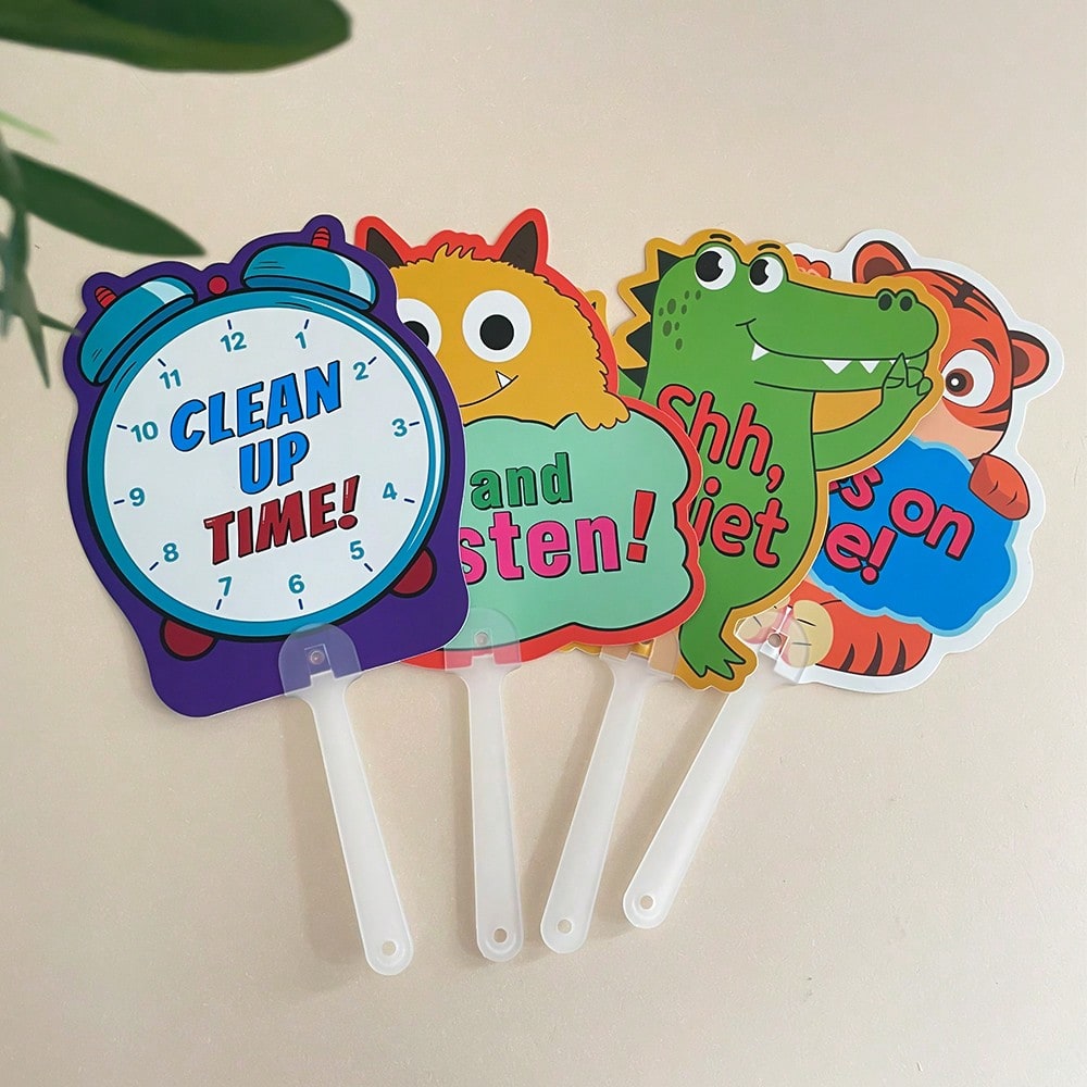 Classroom Management Signs, 8-Piece Plastic Teaching Aid Set for Preschool Rules, Group Activities, Homeschool Learning and Playroom Routines