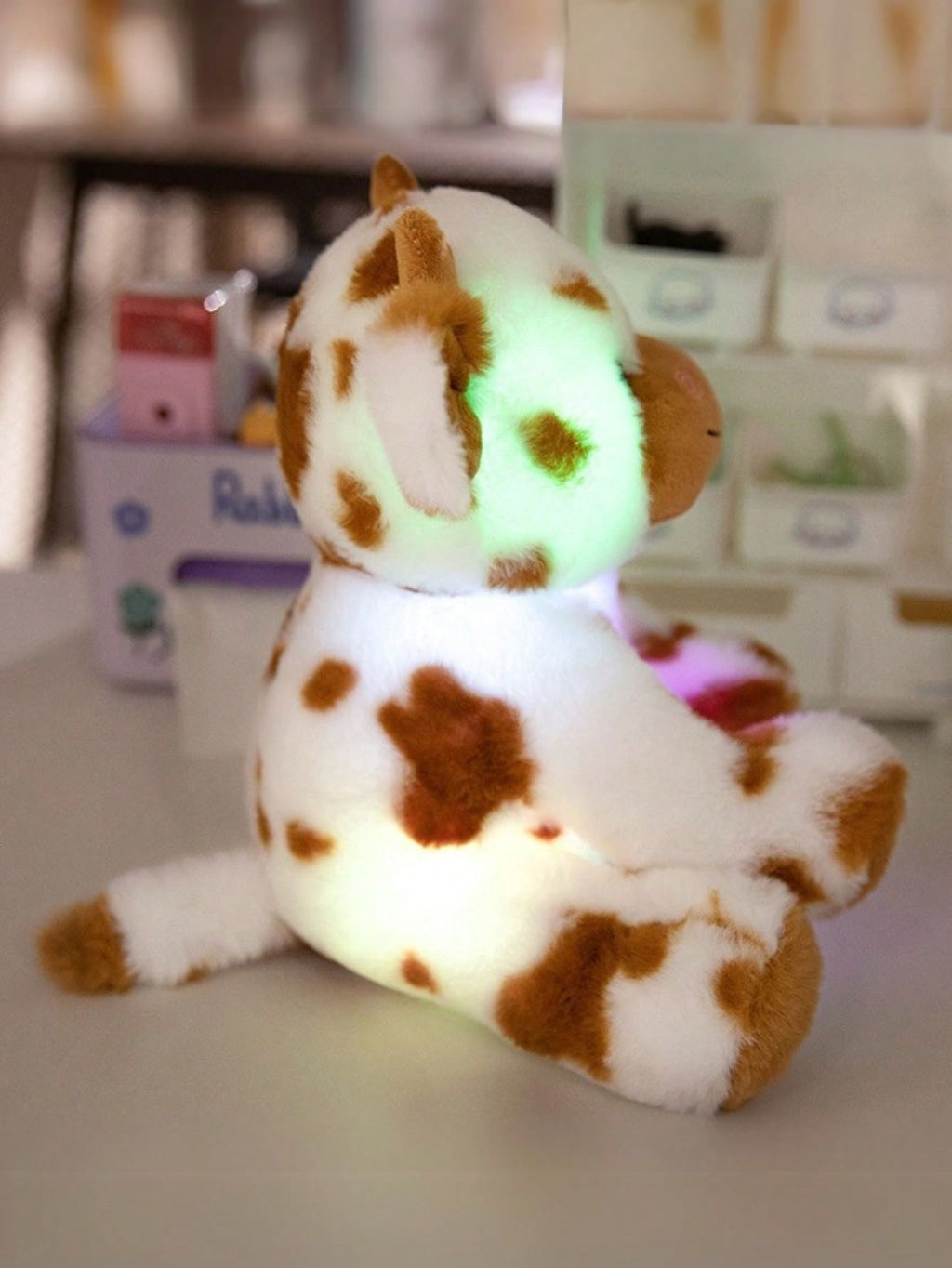 Light Up Cow Stuffed Animal with LED Glow, Soft Spotted Plush Doll in Black or Brown and White, 20cm or 25cm, Birthday Gift and Bedroom Decor