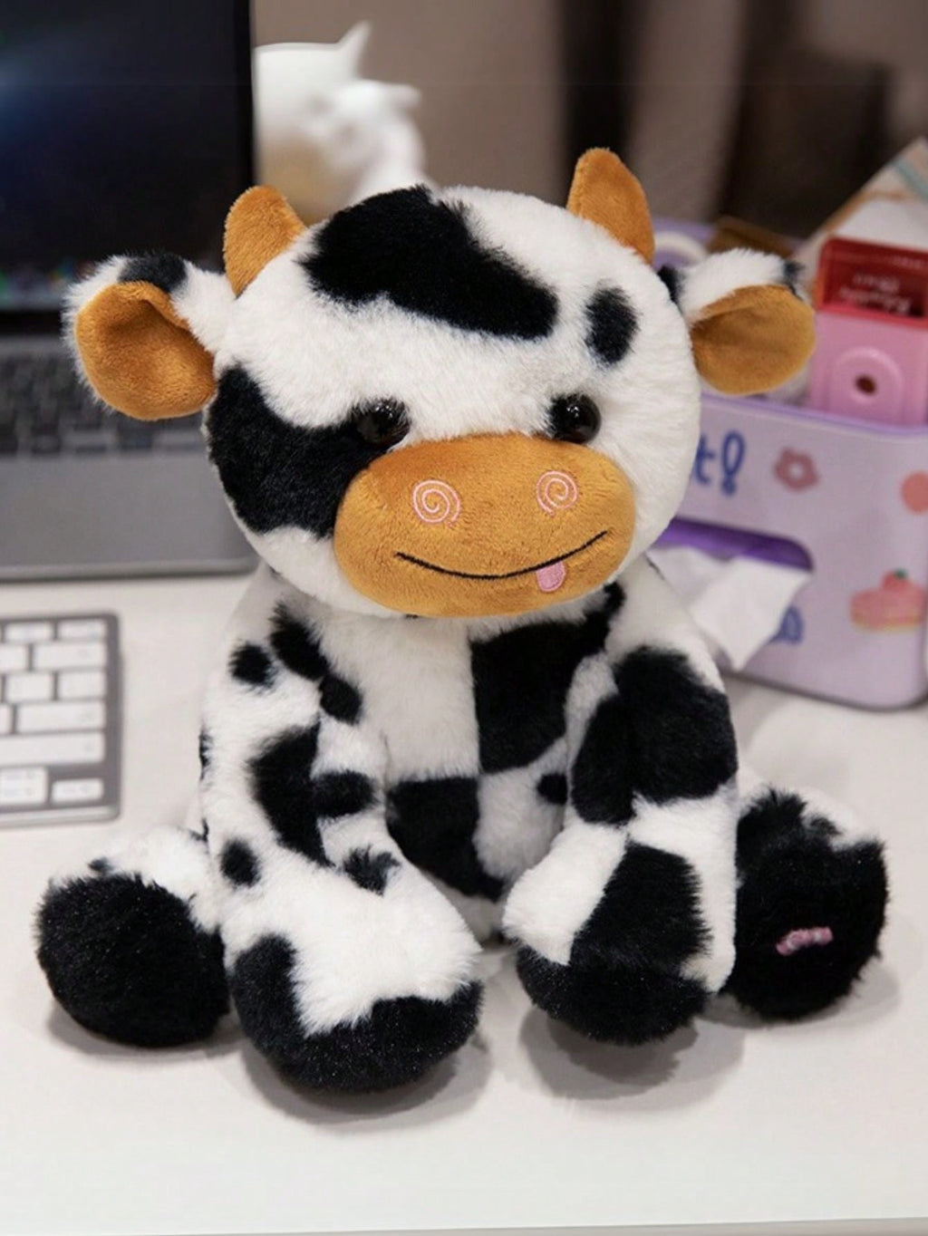Light Up Cow Stuffed Animal with LED Glow, Soft Spotted Plush Doll in Black or Brown and White, 20cm or 25cm, Birthday Gift and Bedroom Decor