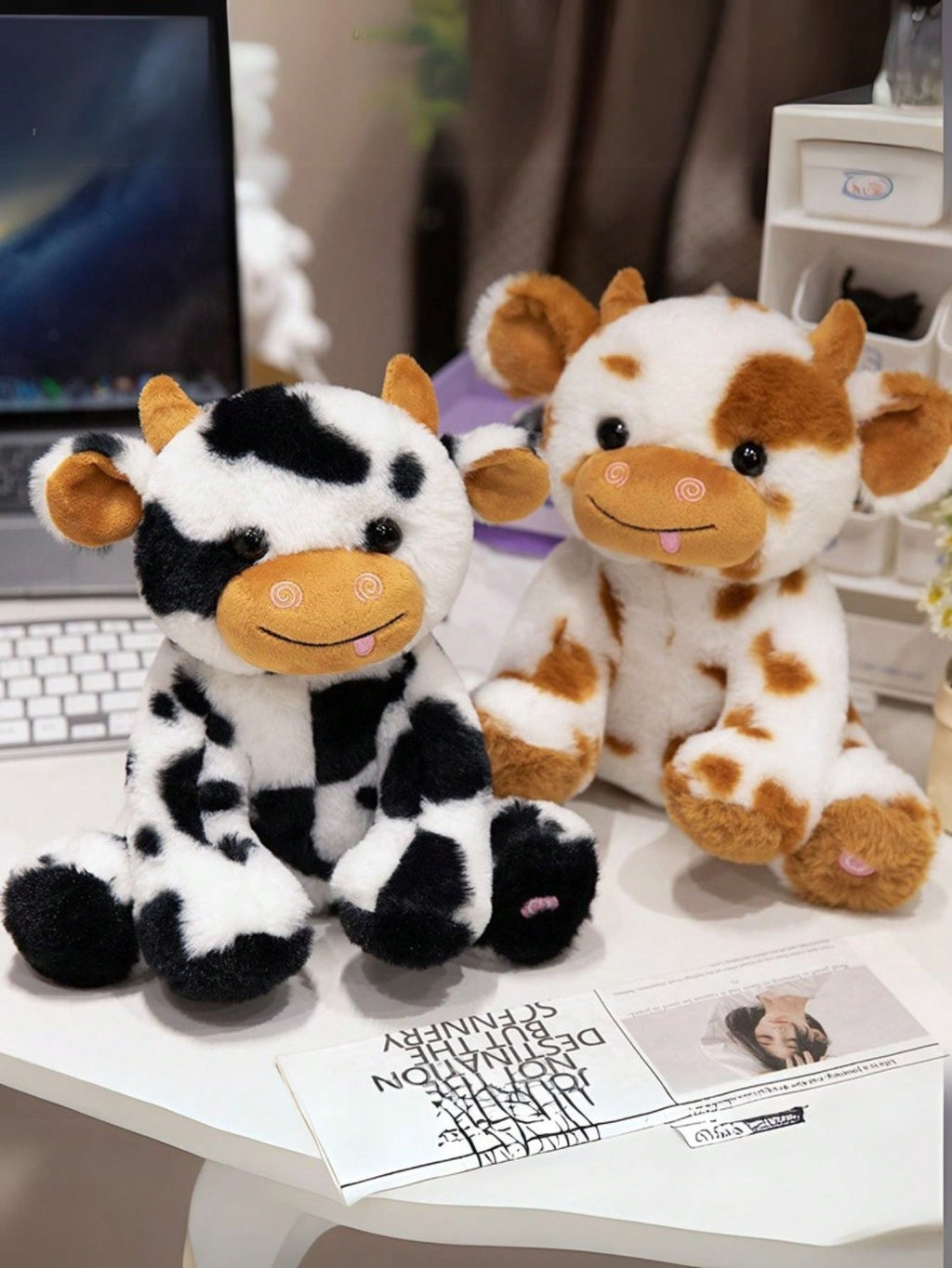 Light Up Cow Stuffed Animal with LED Glow, Soft Spotted Plush Doll in Black or Brown and White, 20cm or 25cm, Birthday Gift and Bedroom Decor