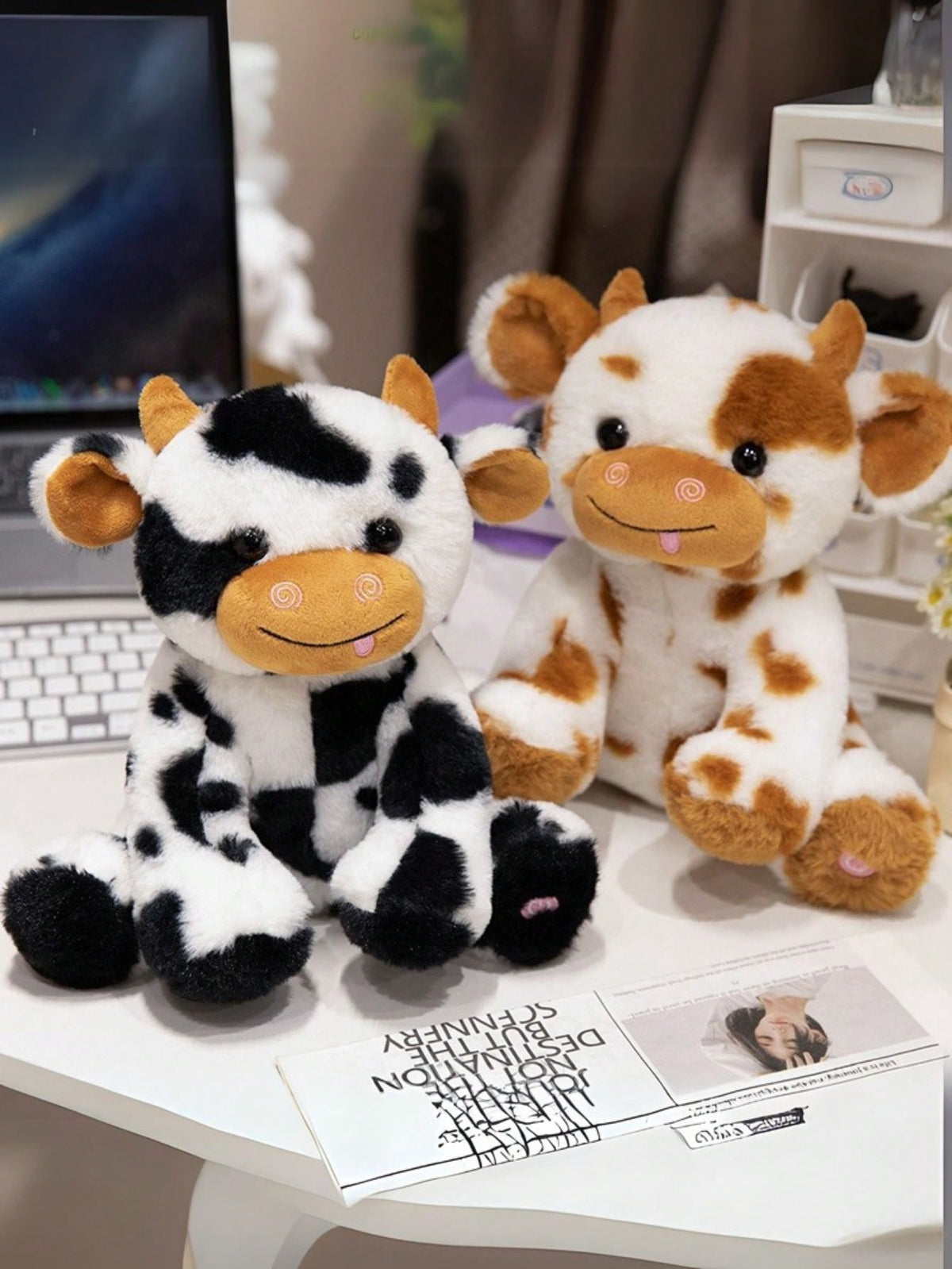 Light Up Cow Stuffed Animal with LED Glow, Soft Spotted Plush Doll in Black or Brown and White, 20cm or 25cm, Birthday Gift and Bedroom Decor