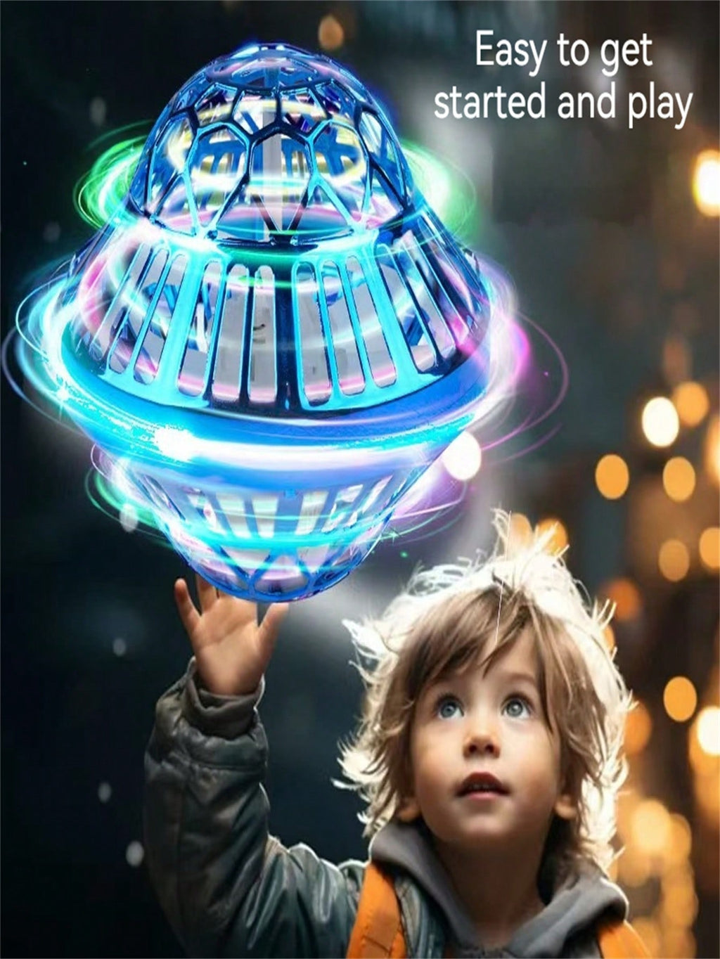 Flying Orb Ball Toy with LED Lights, Auto-Rebound Hand-Controlled Hovering Spinner for Indoor Outdoor Play, Gifts for Boys and Girls Ages 6+