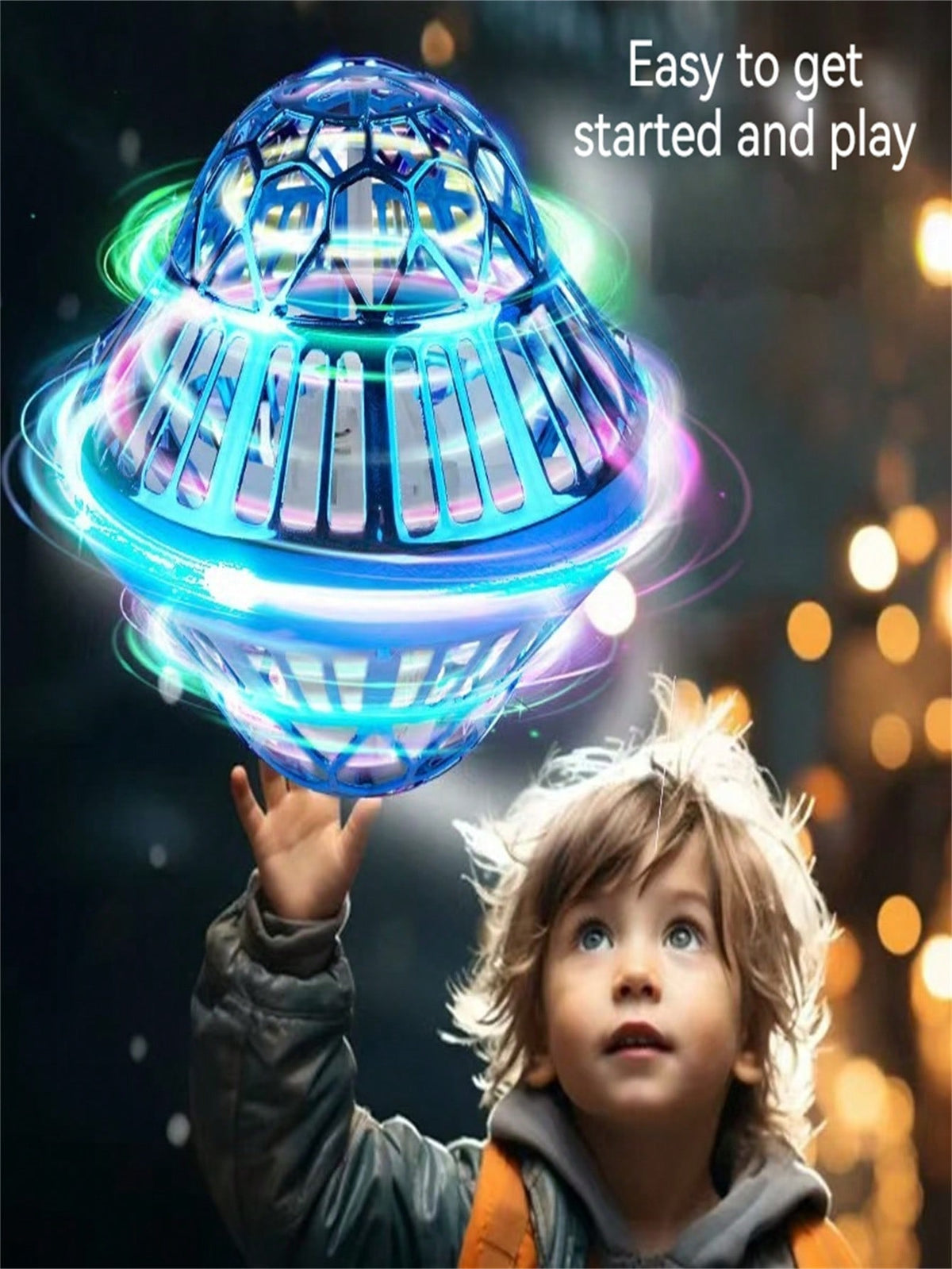 Flying Orb Ball Toy with LED Lights, Auto-Rebound Hand-Controlled Hovering Spinner for Indoor Outdoor Play, Gifts for Boys and Girls Ages 6+