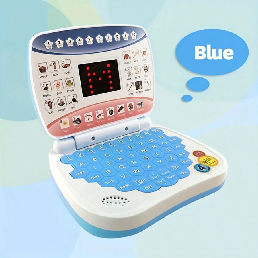 Mini Learning Computer Toy for Kids, Portable English Alphabet and Number Activity with Music and Interactive Games, Blue or Pink Educational Gift