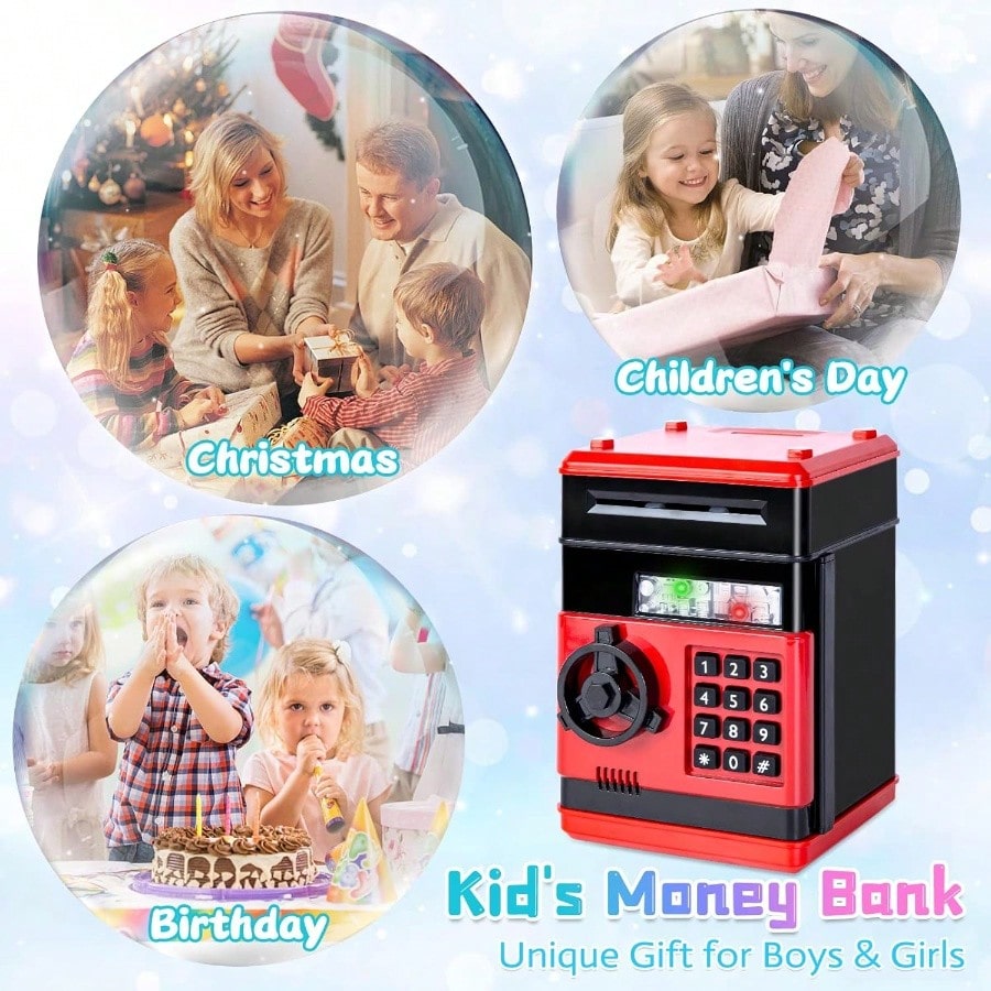 ATM Piggy Bank for Kids Ages 3-12, Electronic Cash and Coin Money Savings Box for First Allowance, Birthday and Christmas Gifts for Boys and Girls
