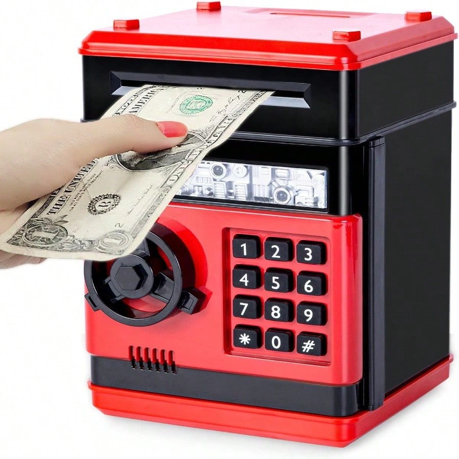 Kids Money Savings Bank, Electronic Mini ATM Cash and Coin Box for Ages 3-12, Allowance Saving Practice and Birthday Christmas Gifts for Boys and Girls