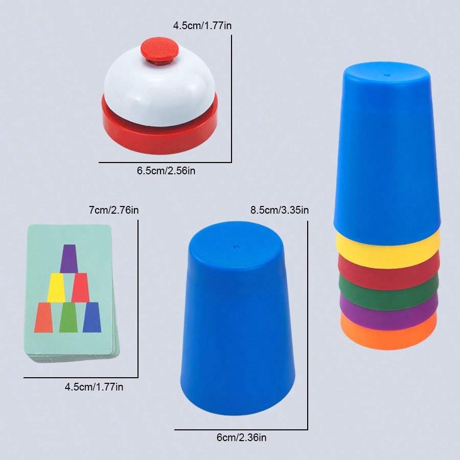 Cup Stacking Game for Kids, Color Sorting Tabletop Puzzle Set for Hands-On Logic Practice, Solo Challenges and Interactive Family Play