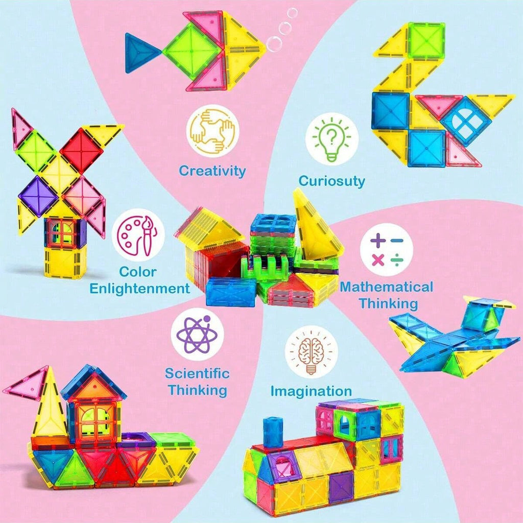 Magnetic Construction Blocks for Kids, Multicolor Building and Stacking Sets for Creative STEM Play, Pretend Scenes and Birthday Christmas Gifts