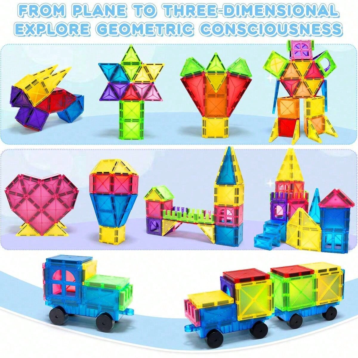 Magnetic Construction Blocks for Kids, Multicolor Building and Stacking Sets for Creative STEM Play, Pretend Scenes and Birthday Christmas Gifts