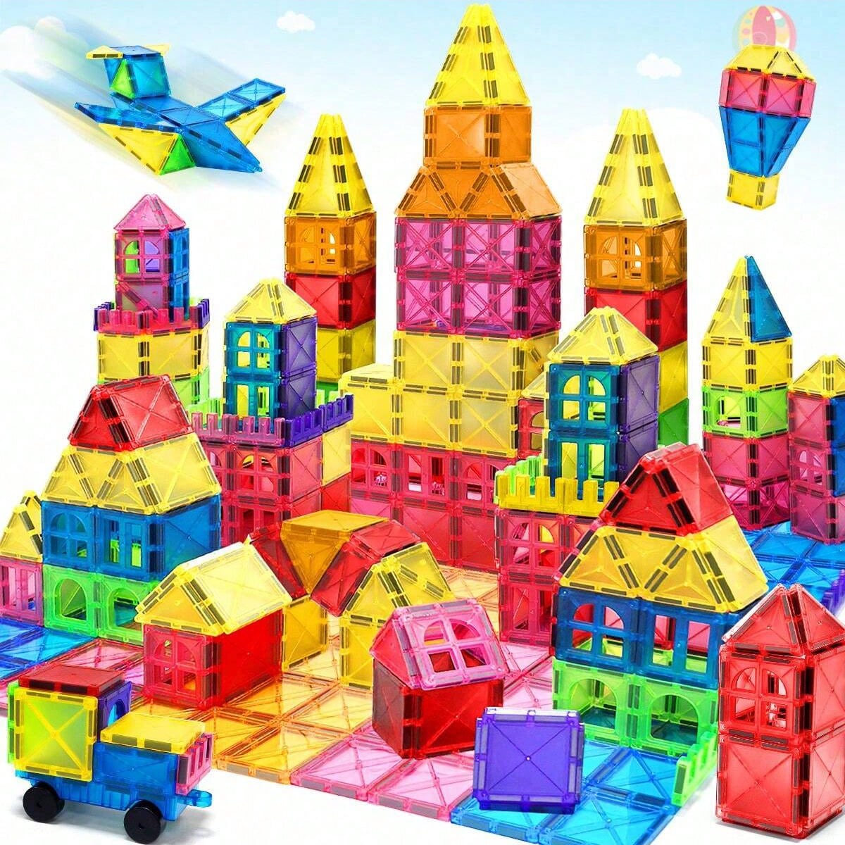 Magnetic Construction Blocks for Kids, Multicolor Building and Stacking Sets for Creative STEM Play, Pretend Scenes and Birthday Christmas Gifts
