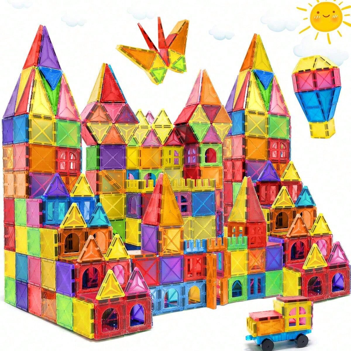 Magnetic Construction Blocks for Kids, Multicolor Building and Stacking Sets for Creative STEM Play, Pretend Scenes and Birthday Christmas Gifts