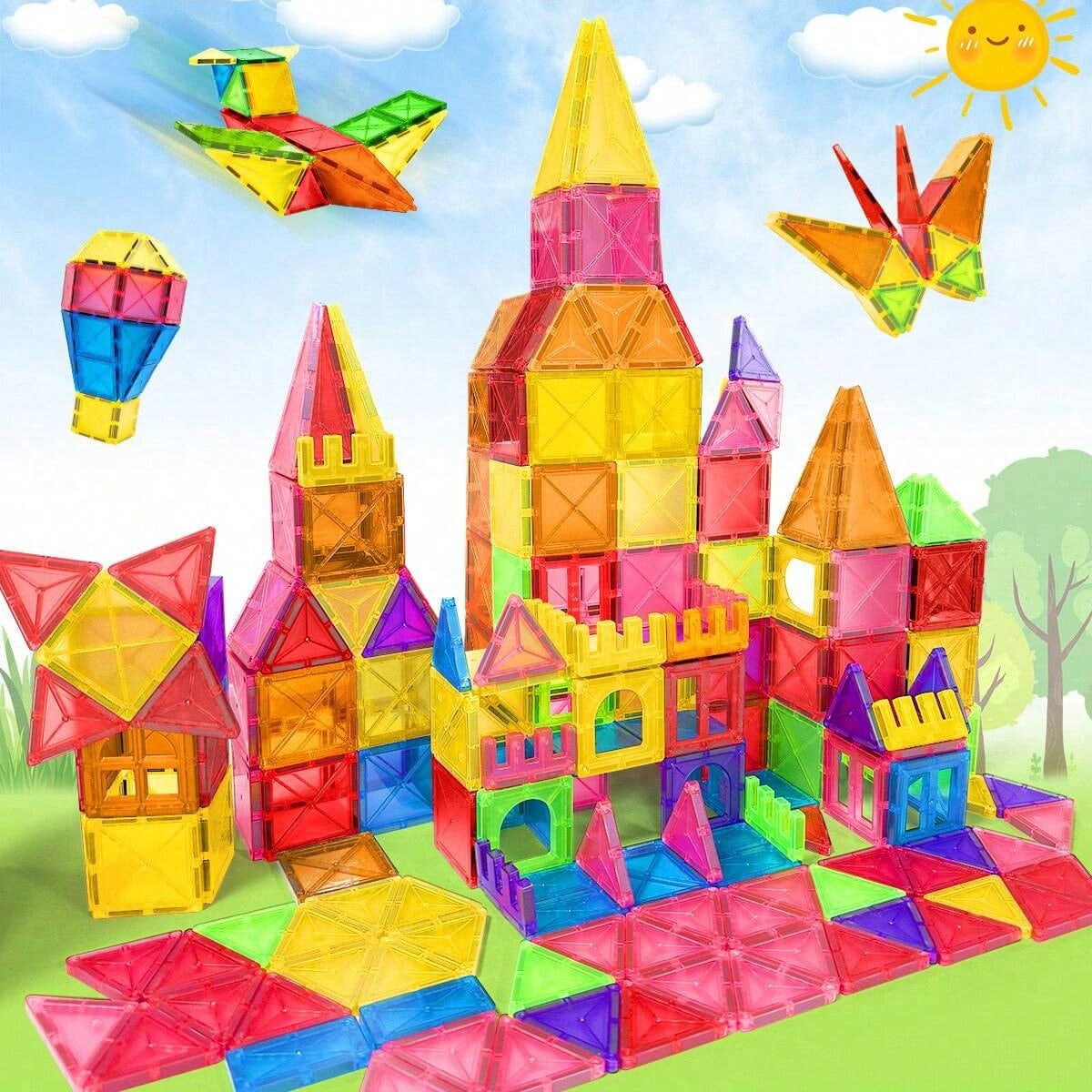 Magnetic Construction Blocks for Kids, Multicolor Building and Stacking Sets for Creative STEM Play, Pretend Scenes and Birthday Christmas Gifts