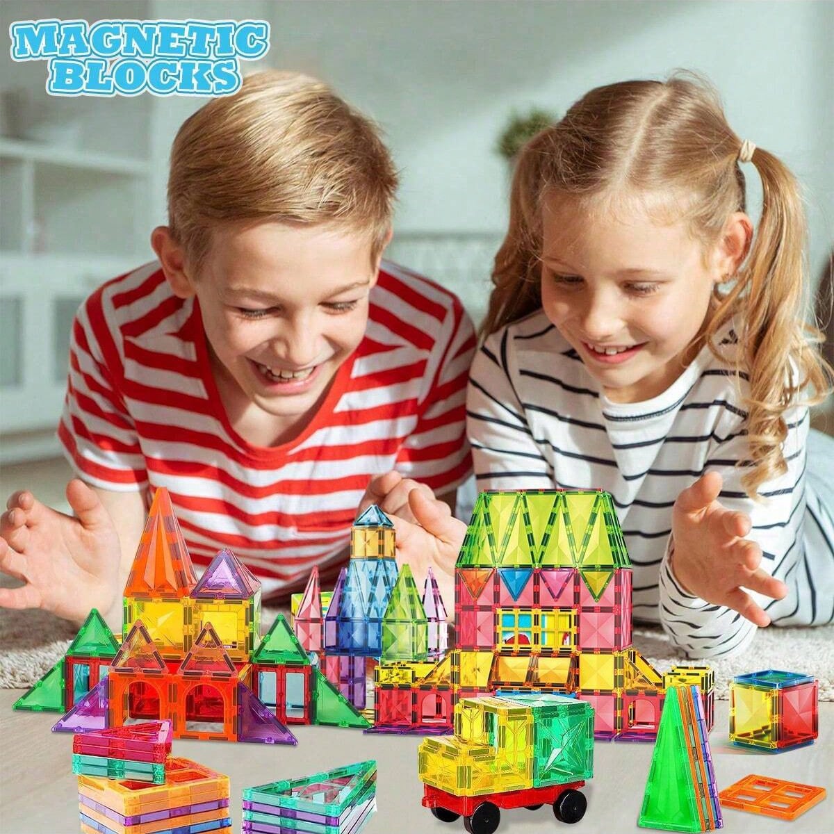 Magnetic Construction Blocks for Kids, Multicolor Building and Stacking Sets for Creative STEM Play, Pretend Scenes and Birthday Christmas Gifts
