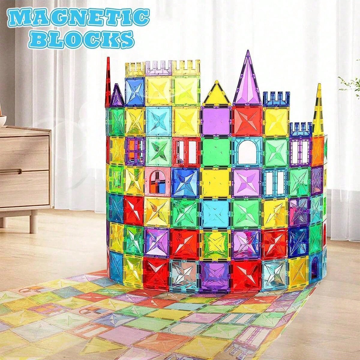 Magnetic Construction Blocks for Kids, Multicolor Building and Stacking Sets for Creative STEM Play, Pretend Scenes and Birthday Christmas Gifts