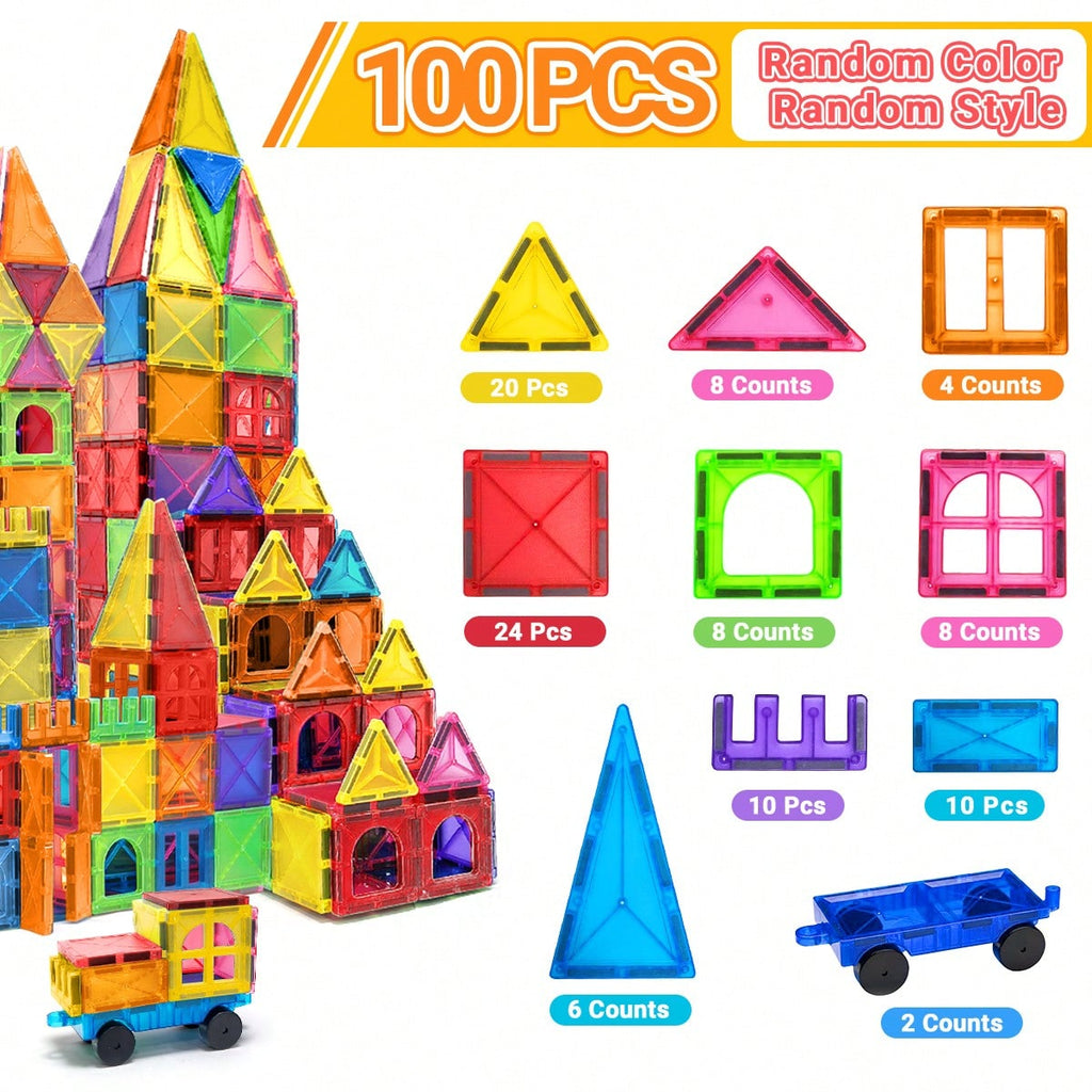 Magnetic Construction Blocks for Kids, Multicolor Building and Stacking Sets for Creative STEM Play, Pretend Scenes and Birthday Christmas Gifts