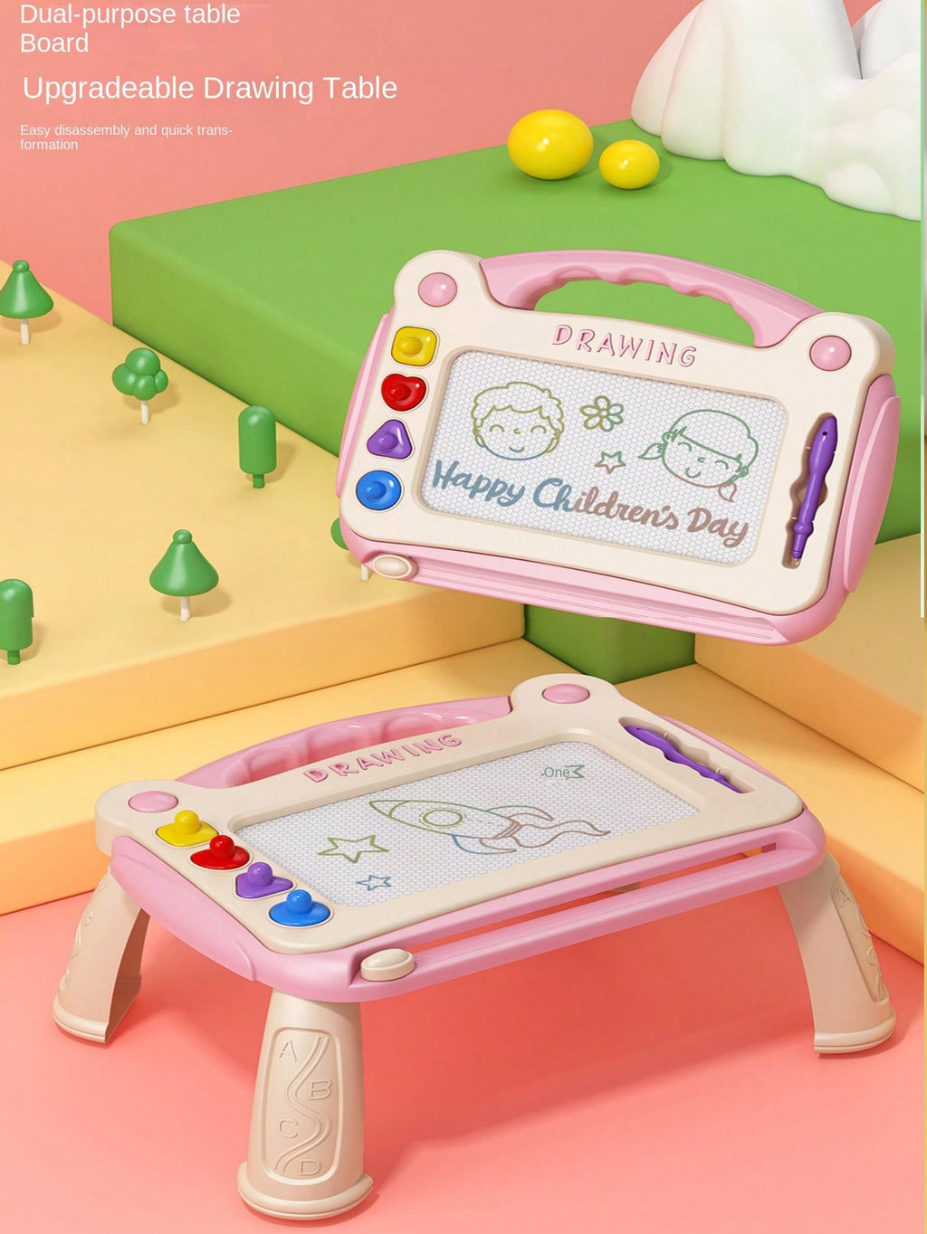 Colorful Magnetic Drawing Board with Stamps for Kids, Small or Large Sketch and Writing Pad in Green, Pink or Blue, Creative Birthday and Christmas Gift