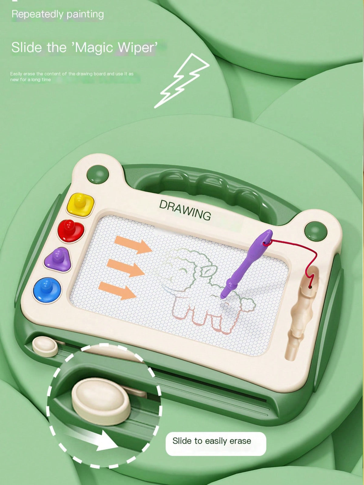 Colorful Magnetic Drawing Board with Stamps for Kids, Small or Large Sketch and Writing Pad in Green, Pink or Blue, Creative Birthday and Christmas Gift