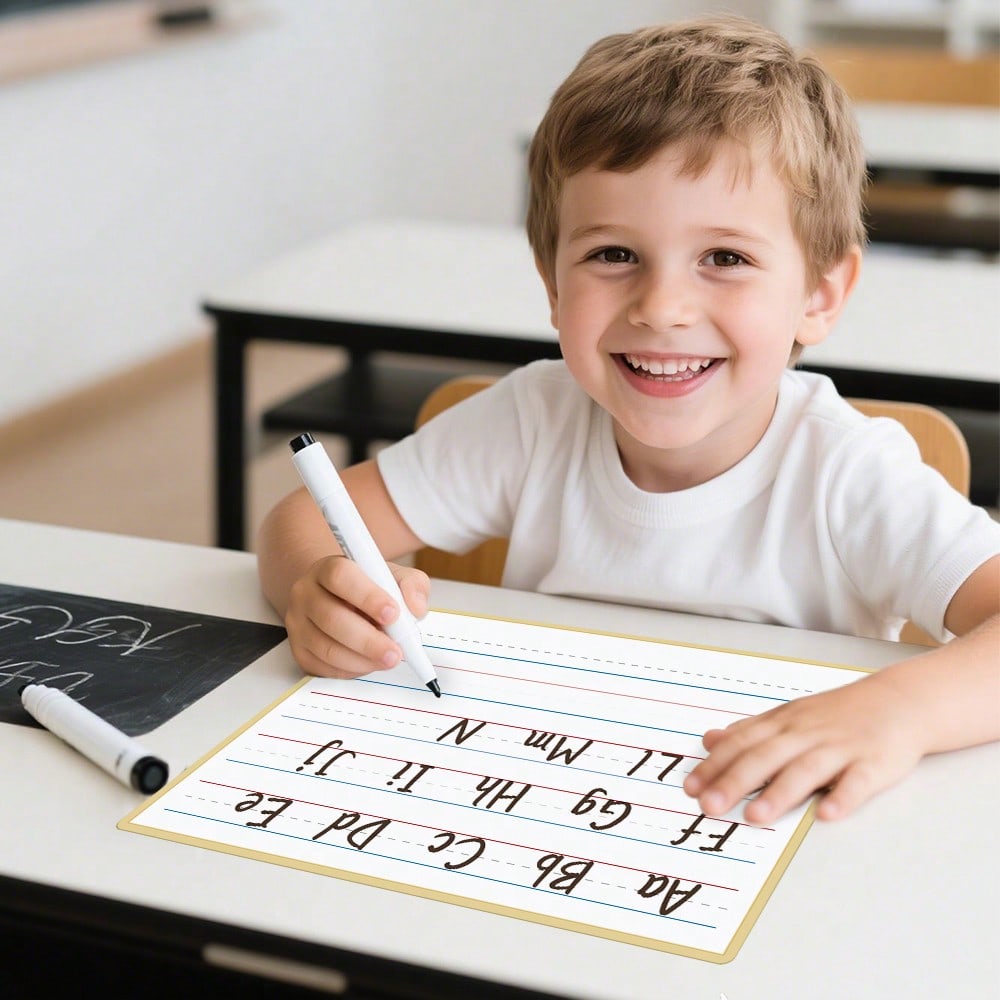 Handwriting Practice Boards for Kids, Double-Sided Dry Erase Lined Writing Cards for ABC Letters, Numbers and Sentences at Home or School