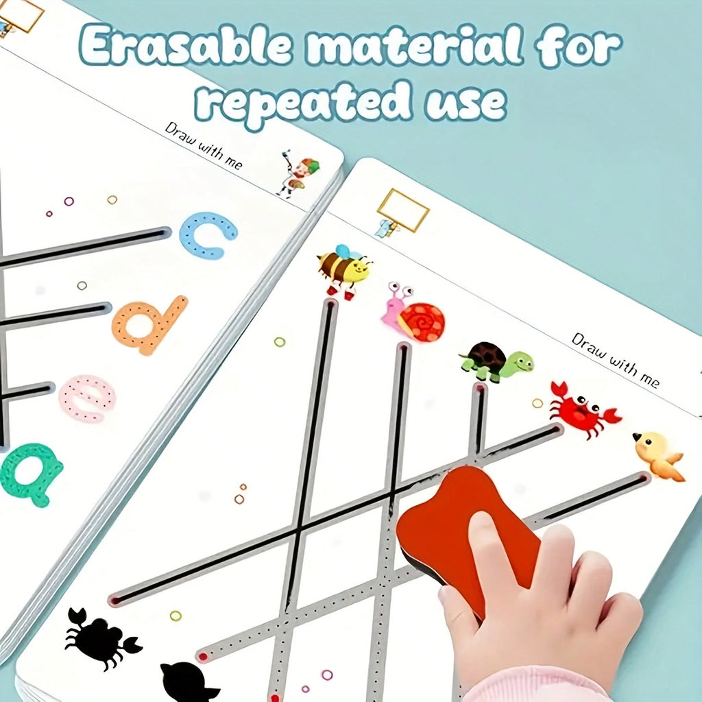 Alphabet and Number Writing Practice Book Set for Kids, Reusable Basic Exercises Workbook for Pen Control, Drawing and Classroom Learning Activities