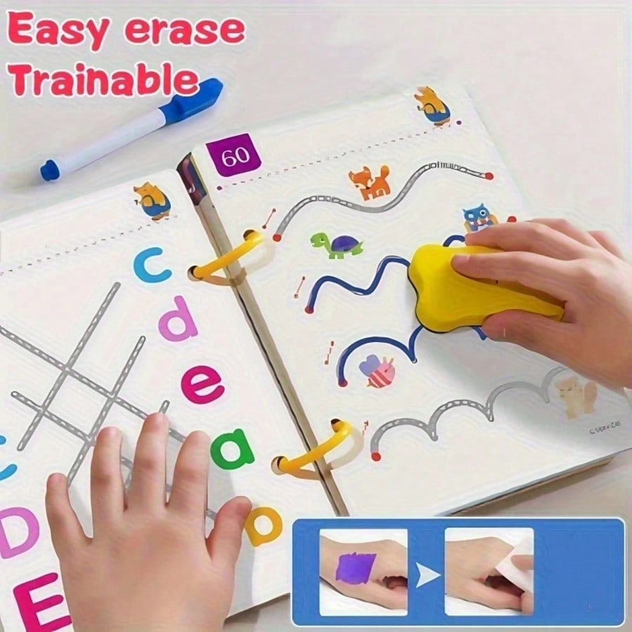 Alphabet and Number Writing Practice Book Set for Kids, Reusable Basic Exercises Workbook for Pen Control, Drawing and Classroom Learning Activities