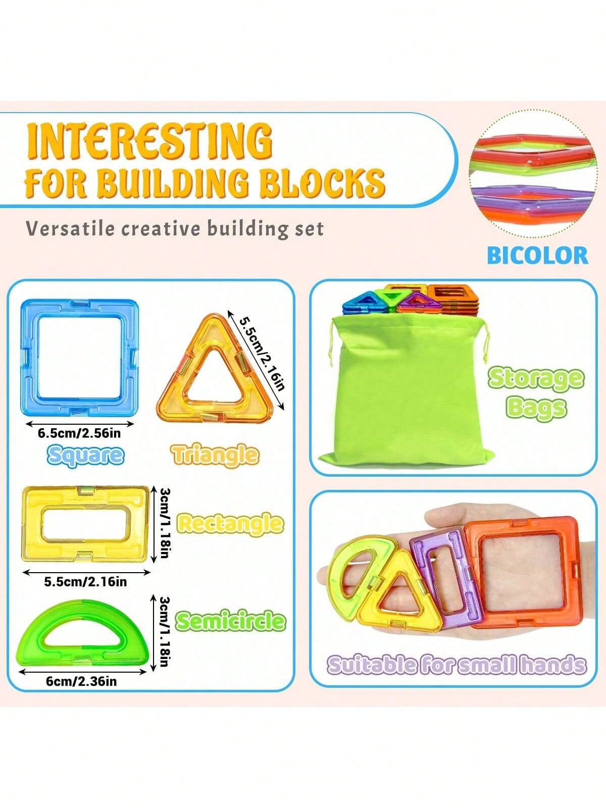Large Magnetic Building Blocks 92-Piece Set - Multicolor STEM Construction Toy for Creative DIY Learning, Family Play and Birthday Gifts